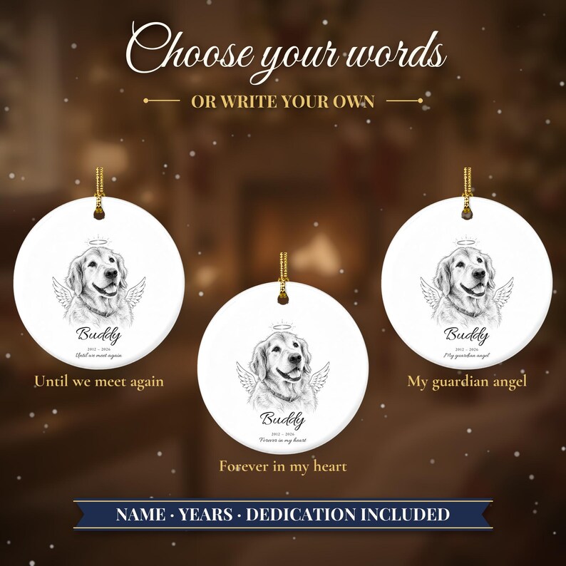 Adorno conmemorativo para mascotas de doble cara con alas de ángel, retrato personalizado de perro a partir de una foto, Puente Arcoíris, regalo para recordar a una mascota fallecida, regalo en memoria de un perro. imagen 7