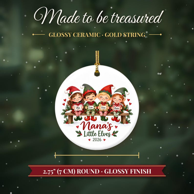 Grandkids Ornament 2026, Nana Christmas Ornament with Grandchildren Names, Cute Elves Keepsake, Gift for Grandma from Kids image 5