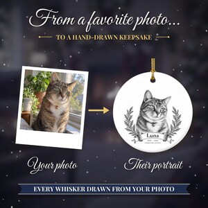 Custom Cat Memorial Ornament from Photo, Vintage Cat Portrait, Forever Loved, Pet Loss Gift, Cat Loss Gift, Cat Remembrance Keepsake image 2