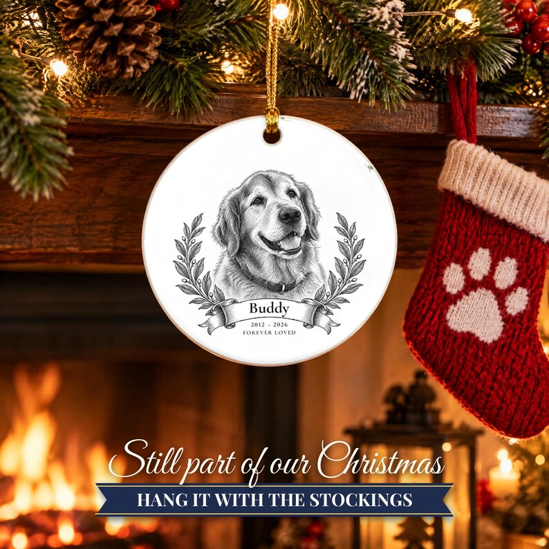 2 Sided Dog Memorial Ornament from Photo, Vintage Pet Portrait, Forever Loved, Pet Loss Gift, Cat Memorial Gift, Remembrance Keepsake image 14