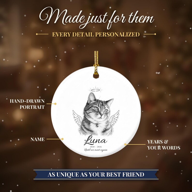 Personalized Cat Memorial Ornament from Photo, Custom Pet Portrait, Cat Mom Gift, Pet Loss Gift, Christmas Cat Remembrance Keepsake image 4