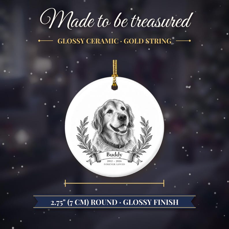 Custom Dog Memorial Ornament from Photo, Vintage Pet Portrait, Forever Loved, Pet Loss Gift, Cat Memorial Gift, Remembrance Keepsake image 8