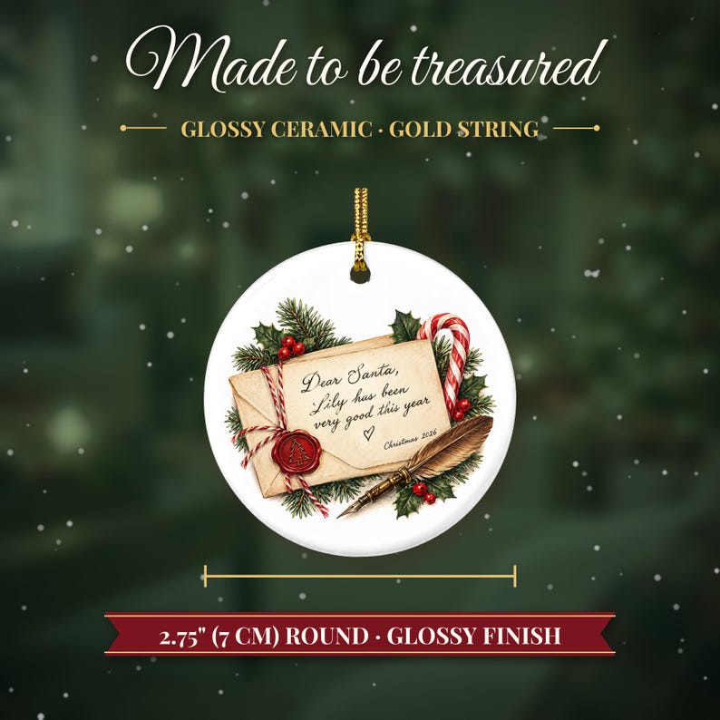 Letter to Santa Ornament Christmas 2026, Dear Santa Kids Keepsake, Been Good This Year Custom Name Gift, North Pole Ceramic Tree Decor image 5