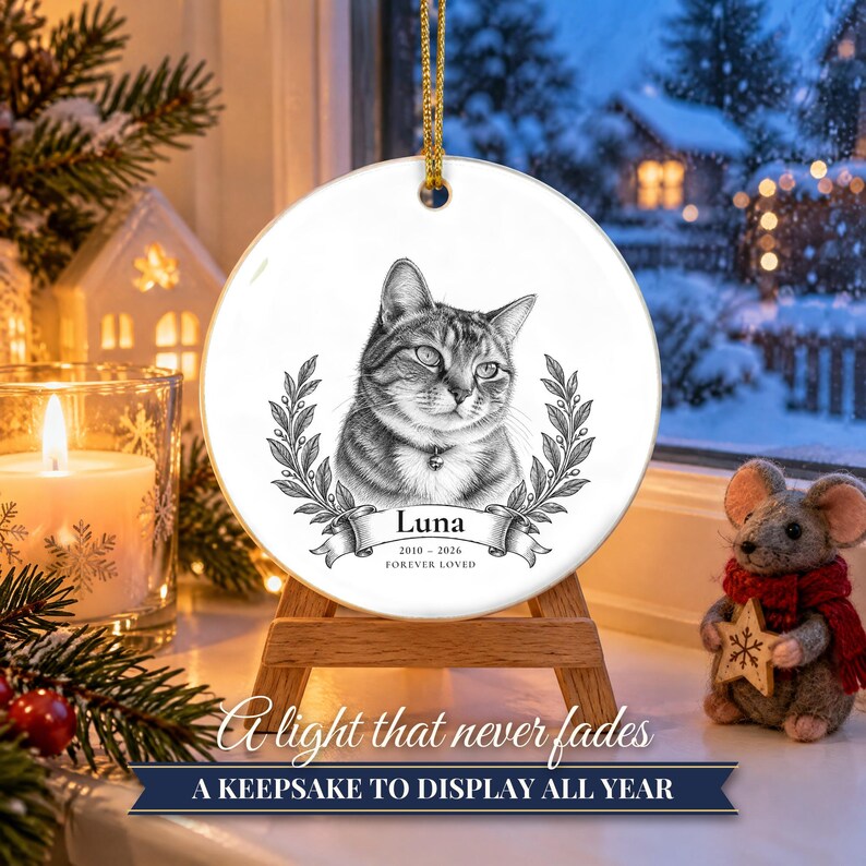 Custom Cat Memorial Ornament from Photo, Vintage Cat Portrait, Forever Loved, Pet Loss Gift, Cat Loss Gift, Cat Remembrance Keepsake image 13