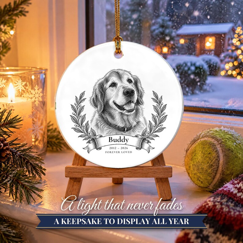 2 Sided Dog Memorial Ornament from Photo, Vintage Pet Portrait, Forever Loved, Pet Loss Gift, Cat Memorial Gift, Remembrance Keepsake image 15