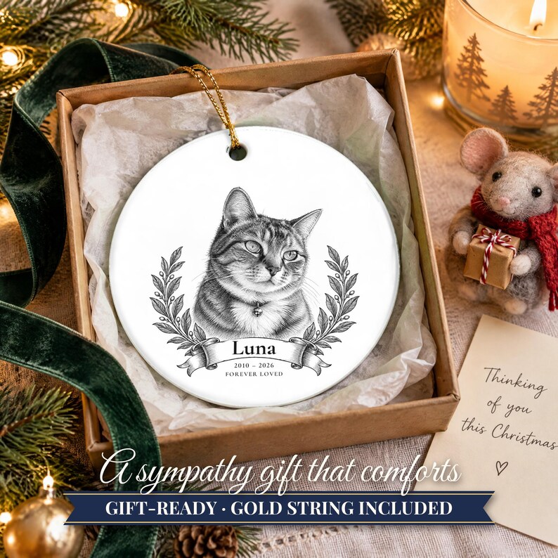 Custom Cat Memorial Ornament from Photo, Vintage Cat Portrait, Forever Loved, Pet Loss Gift, Cat Loss Gift, Cat Remembrance Keepsake image 11