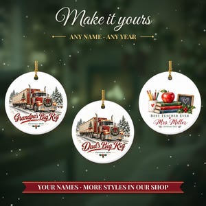 Truck Driver Ornament 2026, Semi Truck Christmas Ornament with Name, Trucker Gift for Dad, Big Rig 18 Wheeler Keepsake image 3