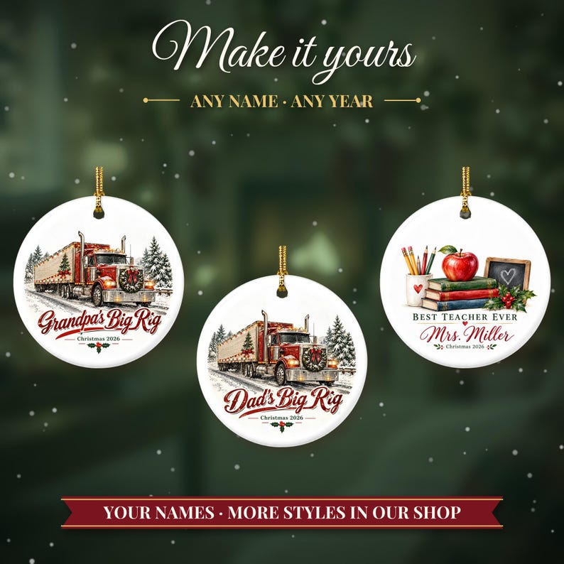 Truck Driver Ornament 2026, Semi Truck Christmas Ornament with Name, Trucker Gift for Dad, Big Rig 18 Wheeler Keepsake image 3