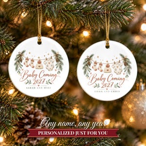 Pregnancy Announcement Ornament, Baby Coming 2027 Christmas Reveal, Expecting Parents Gift, Baby on the Way Keepsake with Name image 9