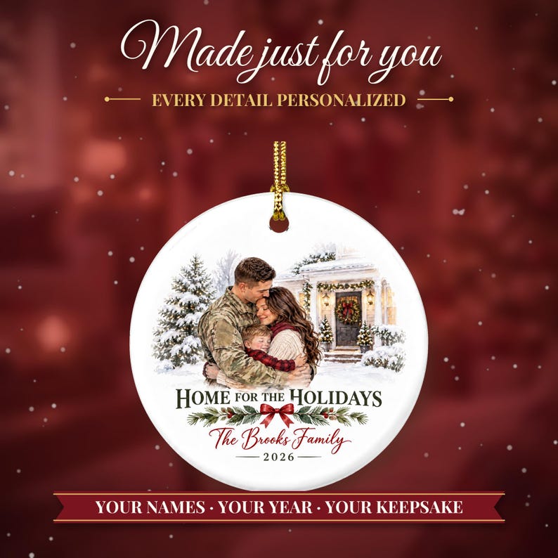 Military Ornament 2026, Soldier Homecoming Christmas Ornament with Family Name, Deployment Gift, Military Family Keepsake image 2