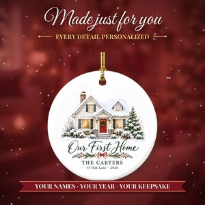 New Home Ornament 2026, Our First Home Christmas Ornament with Family Name, Housewarming Gift, Realtor Closing Gift image 2
