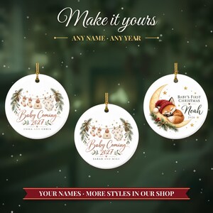 Pregnancy Announcement Ornament, Baby Coming 2027 Christmas Reveal, Expecting Parents Gift, Baby on the Way Keepsake with Name image 3