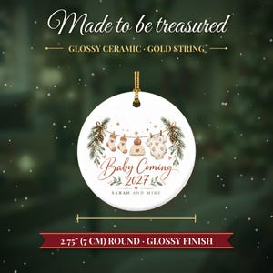 Pregnancy Announcement Ornament, Baby Coming 2027 Christmas Reveal, Expecting Parents Gift, Baby on the Way Keepsake with Name image 5