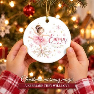 Ballerina Ornament Christmas 2026, Ballet Gift for Girls, Dancer Name Keepsake, Pink Tutu Snowflake Dance Recital Ceramic Tree Ornament image 6