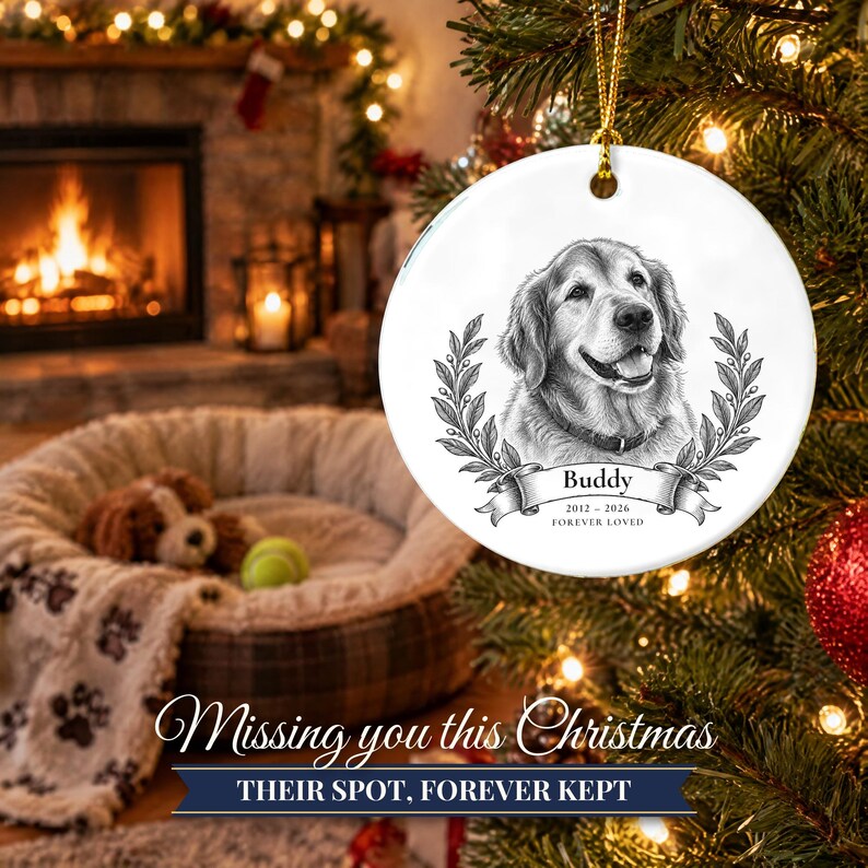 2 Sided Dog Memorial Ornament from Photo, Vintage Pet Portrait, Forever Loved, Pet Loss Gift, Cat Memorial Gift, Remembrance Keepsake image 12