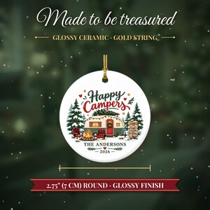 Camper Ornament Christmas 2026, Happy Campers Family Gift, RV Travel Trailer Custom Name Keepsake, Camping Lover Ceramic Tree Decor afbeelding 5