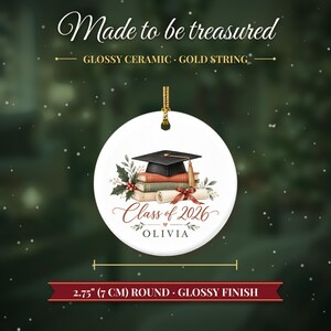 Graduation Ornament Class of 2026, Graduate Christmas Ornament with Name, College Grad Gift, High School Graduation Keepsake image 5