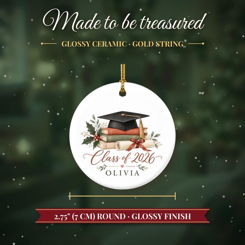 Graduation Ornament Class of 2026, Graduate Christmas Ornament with Name, College Grad Gift, High School Graduation Keepsake image 5