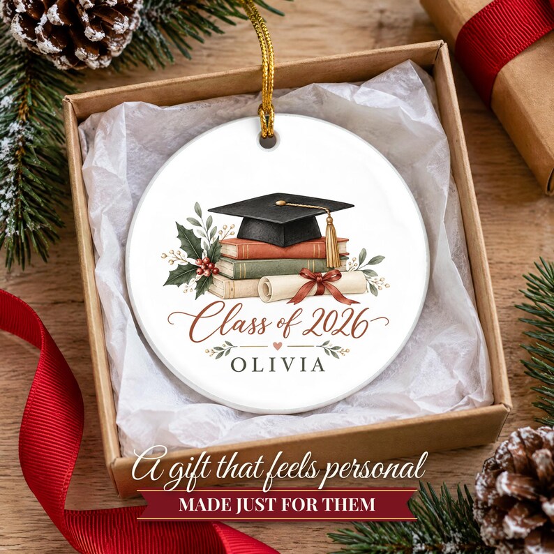 Graduation Ornament Class of 2026, Graduate Christmas Ornament with Name, College Grad Gift, High School Graduation Keepsake image 6