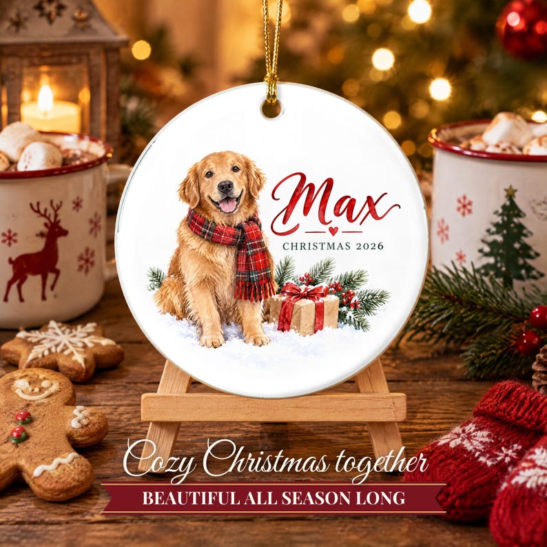 Adorno de Golden Retriever, Adorno navideño para perros con nombre, Regalo para amantes de los perros, Regalo para mamás de perros 2026, Recuerdo personalizado de cerámica para mascotas imagen 8