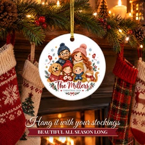 Family Christmas Ornament 2026 from Photo, 2 Sided Custom Cartoon Portrait with Pets and Names, Family of 4 5 6, Keepsake for Grandparents bild 14