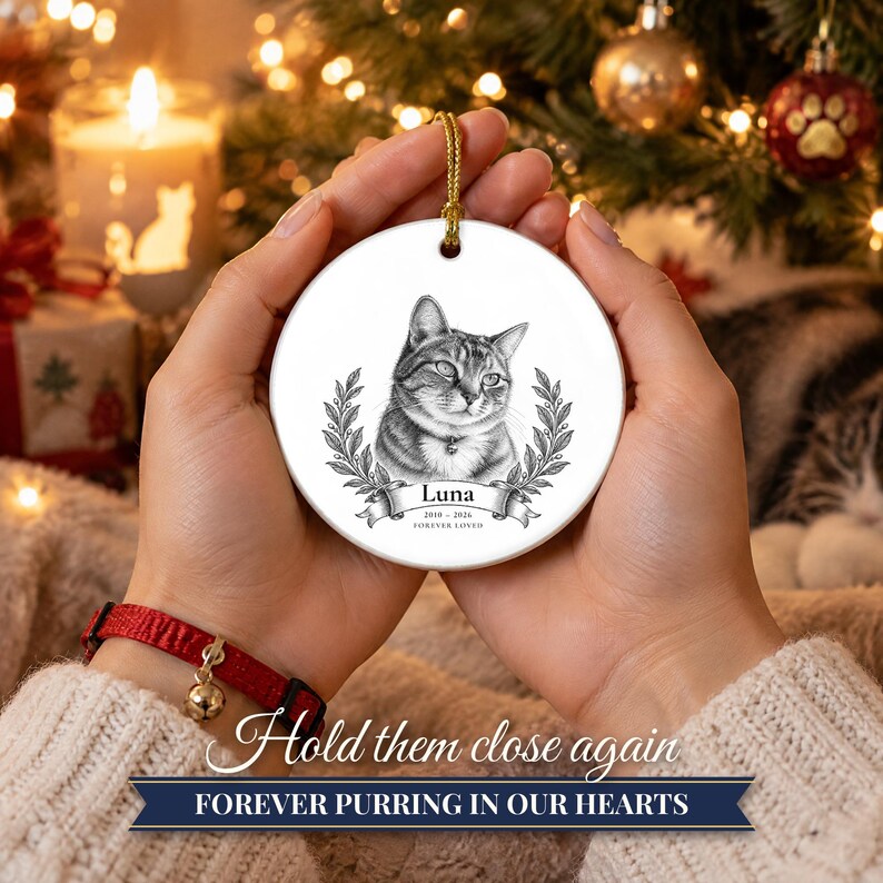 Custom Cat Memorial Ornament from Photo, Vintage Cat Portrait, Forever Loved, Pet Loss Gift, Cat Loss Gift, Cat Remembrance Keepsake image 7