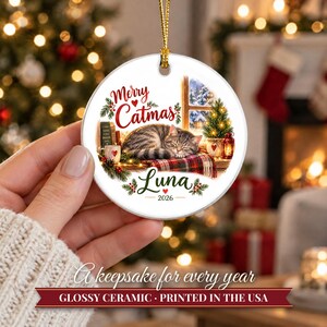 Cat Ornament, Merry Catmas Christmas Ornament with Name, Cat Lover Gift, Cat Mom Gift 2026, Custom Ceramic Pet Keepsake for Her image 12
