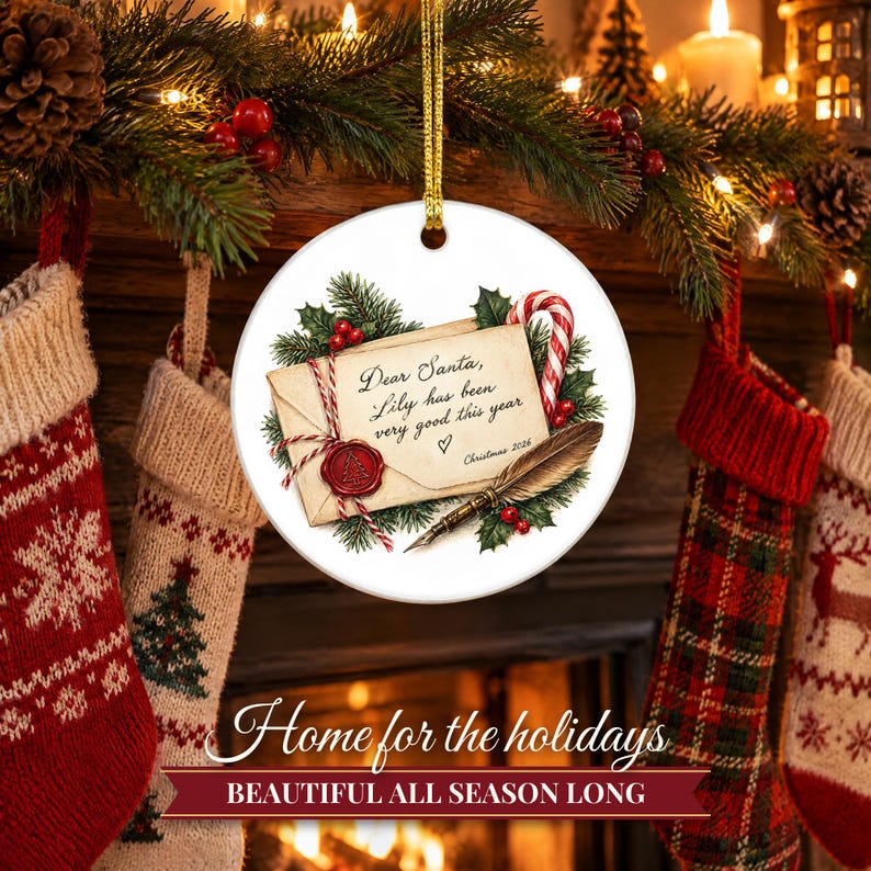 Letter to Santa Ornament Christmas 2026, Dear Santa Kids Keepsake, Been Good This Year Custom Name Gift, North Pole Ceramic Tree Decor image 10