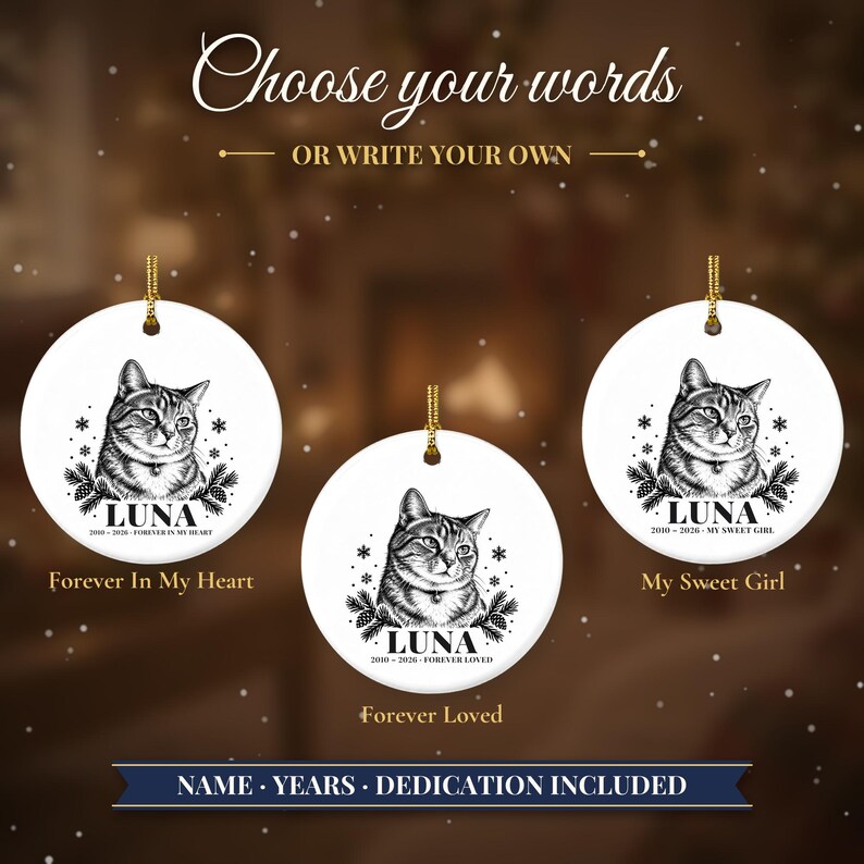 Personalized Cat Memorial Ornament from Photo, Custom Pet Portrait, Cat Mom Gift, Pet Loss Gift, Christmas Cat Remembrance Keepsake image 6