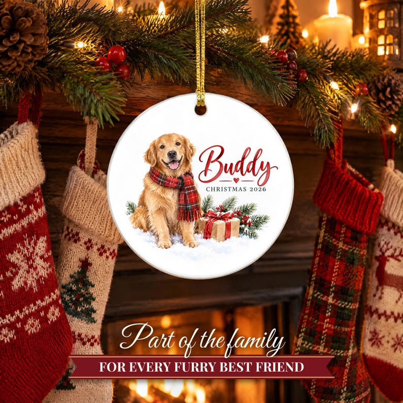 Adorno de Golden Retriever, Adorno navideño para perros con nombre, Regalo para amantes de los perros, Regalo para mamás de perros 2026, Recuerdo personalizado de cerámica para mascotas imagen 6