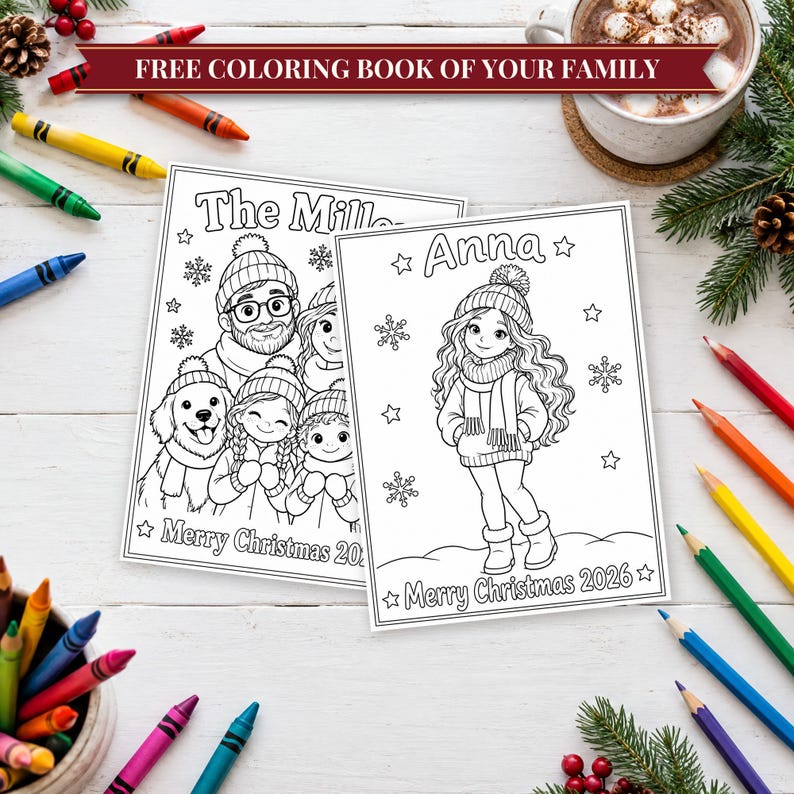 Family Christmas Ornament 2026 from Photo, 2 Sided Custom Cartoon Portrait with Pets and Names, Family of 4 5 6, Keepsake for Grandparents bild 5
