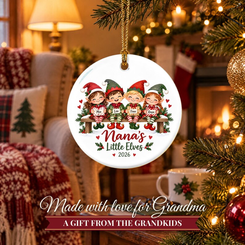 Grandkids Ornament 2026, Nana Christmas Ornament with Grandchildren Names, Cute Elves Keepsake, Gift for Grandma from Kids image 6