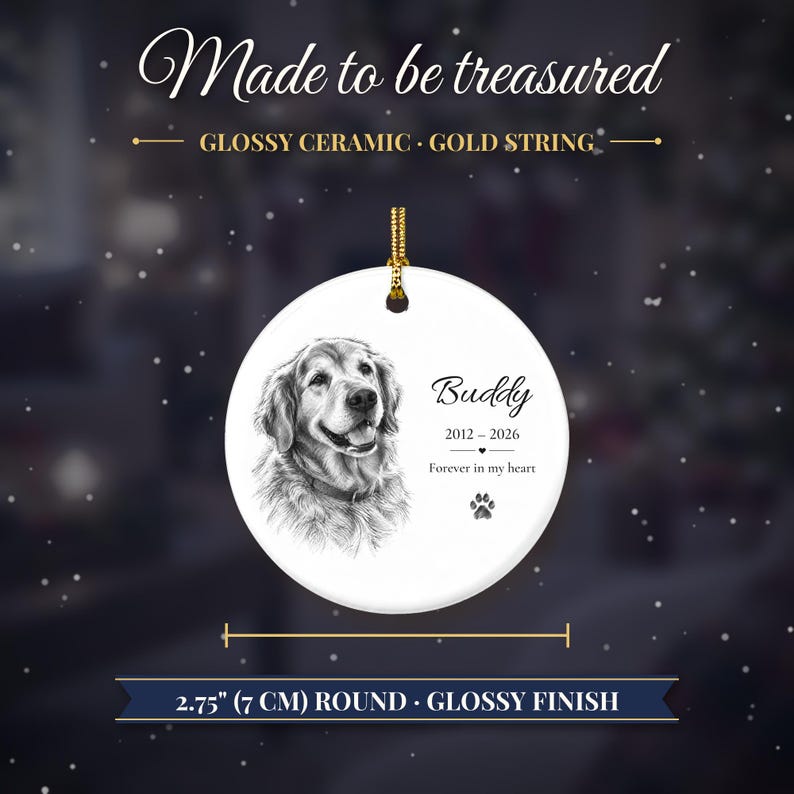 Personalized Pet Memorial Ornament from Photo, Custom Dog Portrait Sketch, Dog Memorial Gift, Pet Loss Gift, Dog Sympathy Keepsake image 8