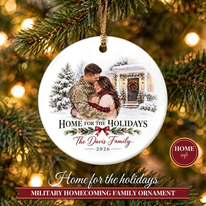 Military Ornament 2026, Soldier Homecoming Christmas Ornament with Family Name, Deployment Gift, Military Family Keepsake image 1