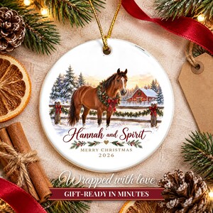 Horse Ornament Christmas 2026, Horse Lover Gift for Girls, Equestrian Name Keepsake, Snowy Barn Country Ceramic Tree Decor for Rider image 10