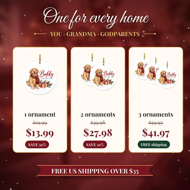 Adorno de Golden Retriever, Adorno navideño para perros con nombre, Regalo para amantes de los perros, Regalo para mamás de perros 2026, Recuerdo personalizado de cerámica para mascotas imagen 7