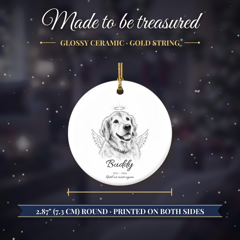 Adorno conmemorativo para mascotas de doble cara con alas de ángel, retrato personalizado de perro a partir de una foto, Puente Arcoíris, regalo para recordar a una mascota fallecida, regalo en memoria de un perro. imagen 9