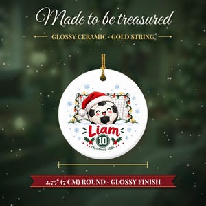Soccer Ornament Christmas 2026, Soccer Player Gift for Boys Girls, Santa Hat Ball Custom Name Keepsake, Kids Sports Ceramic Tree Decor afbeelding 5