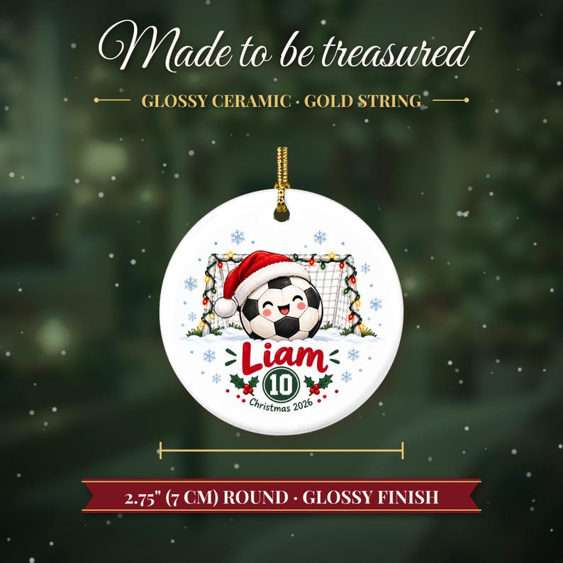 Soccer Ornament Christmas 2026, Soccer Player Gift for Boys Girls, Santa Hat Ball Custom Name Keepsake, Kids Sports Ceramic Tree Decor afbeelding 5