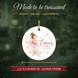 Ballerina Ornament Christmas 2026, Ballet Gift for Girls, Dancer Name Keepsake, Pink Tutu Snowflake Dance Recital Ceramic Tree Ornament image 5