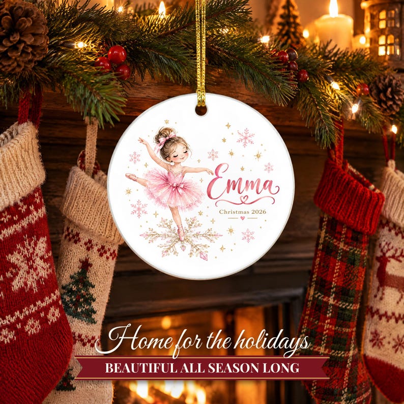 Ballerina Ornament Christmas 2026, Ballet Gift for Girls, Dancer Name Keepsake, Pink Tutu Snowflake Dance Recital Ceramic Tree Ornament image 10
