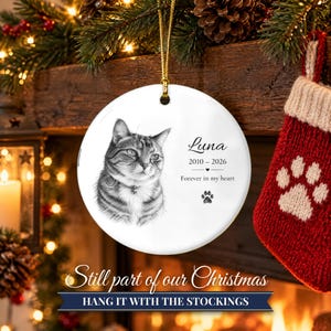Personalized Cat Memorial Ornament from Photo, Custom Cat Portrait Sketch, Cat Memorial Gift, Pet Loss Gift, Cat Sympathy Keepsake zdjęcie 12