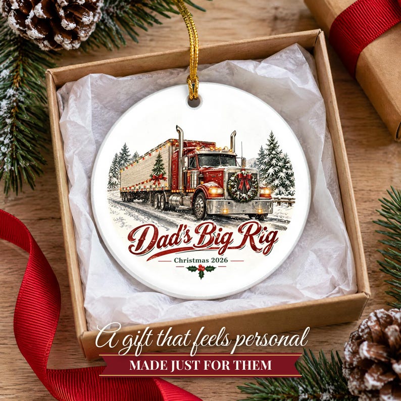 Truck Driver Ornament 2026, Semi Truck Christmas Ornament with Name, Trucker Gift for Dad, Big Rig 18 Wheeler Keepsake image 6