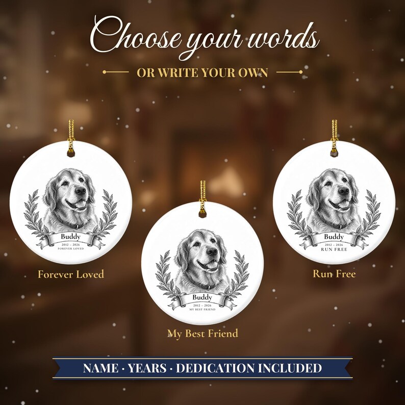 Custom Dog Memorial Ornament from Photo, Vintage Pet Portrait, Forever Loved, Pet Loss Gift, Cat Memorial Gift, Remembrance Keepsake image 6