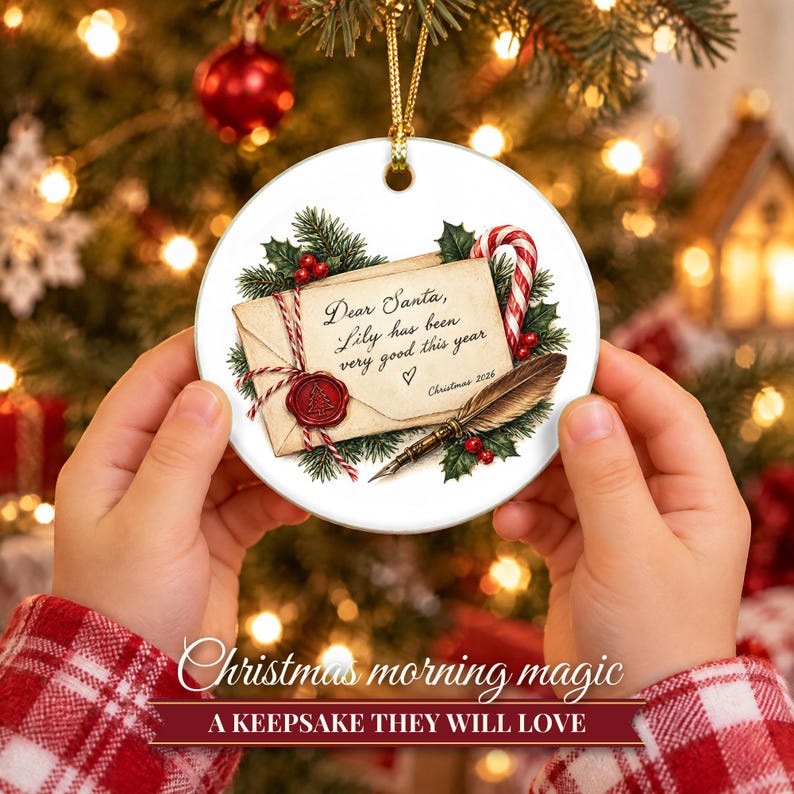 Letter to Santa Ornament Christmas 2026, Dear Santa Kids Keepsake, Been Good This Year Custom Name Gift, North Pole Ceramic Tree Decor image 6