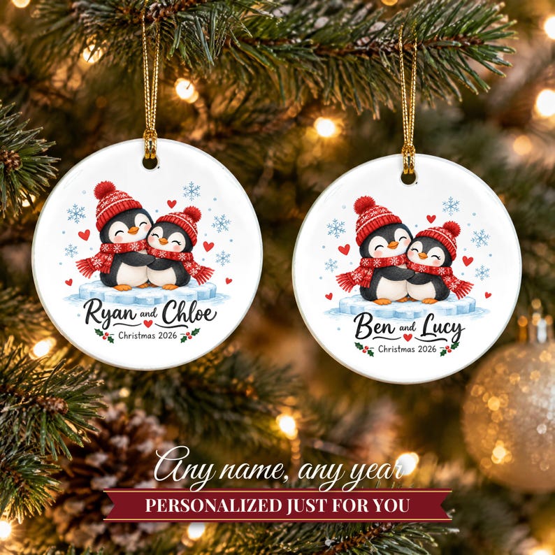 Couple Ornament 2026, Cute Penguin Christmas Ornament with Names, Gift for Couple, Our First Christmas Together Keepsake image 9