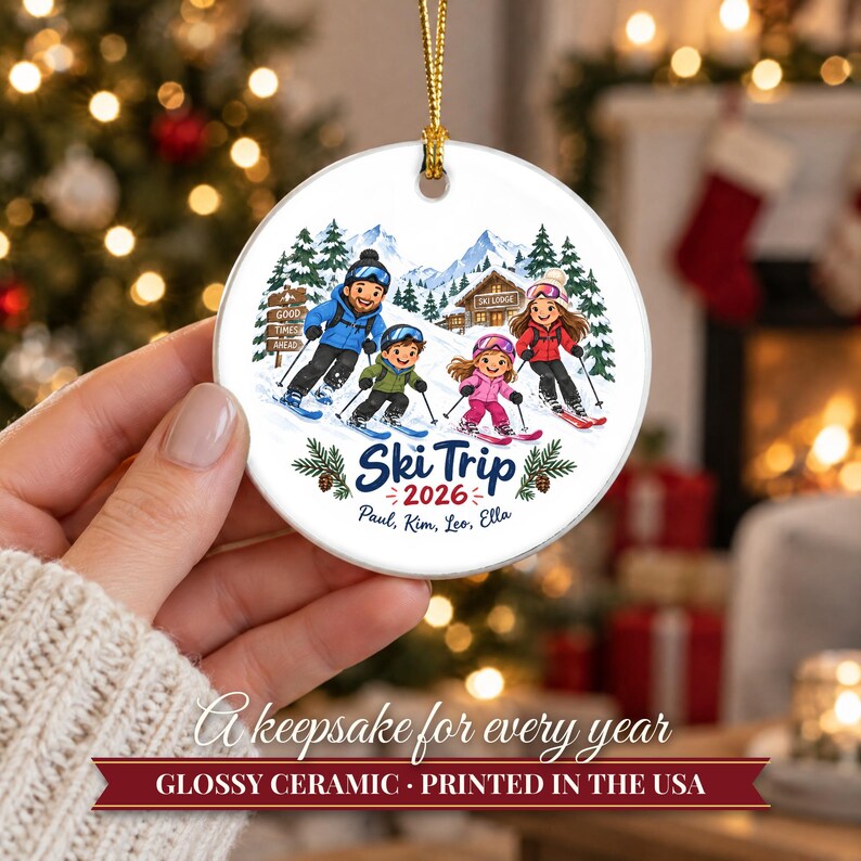 Ornement de Noël sur le thème du ski 2026, souvenir de vacances au ski en famille, décoration personnalisée avec nom pour chalet de montagne, cadeau pour skieur, ornement en céramique image 12