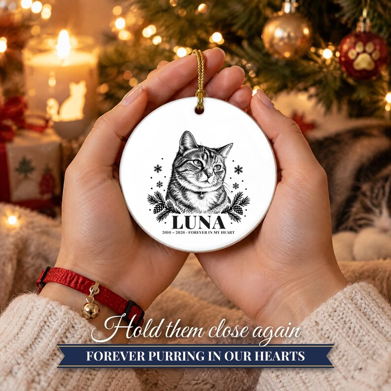 Personalized Cat Memorial Ornament from Photo, Custom Pet Portrait, Cat Mom Gift, Pet Loss Gift, Christmas Cat Remembrance Keepsake image 7