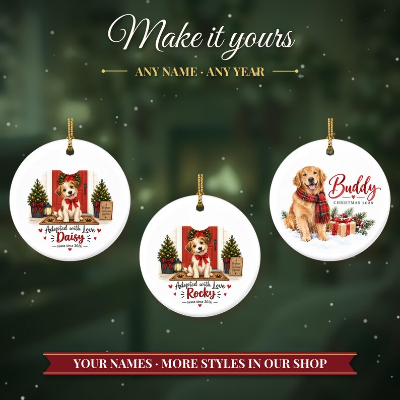 Rescue Dog Ornament 2026, Adopted with Love Christmas Ornament with Name, Dog First Christmas, Dog Mom Gift, Adoption Keepsake image 3