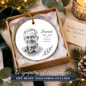 Custom Photo Memorial Christmas Ornament, Hand Drawn Portrait Sketch, In Loving Memory Keepsake, Loss of Loved One, Sympathy Gift zdjęcie 11
